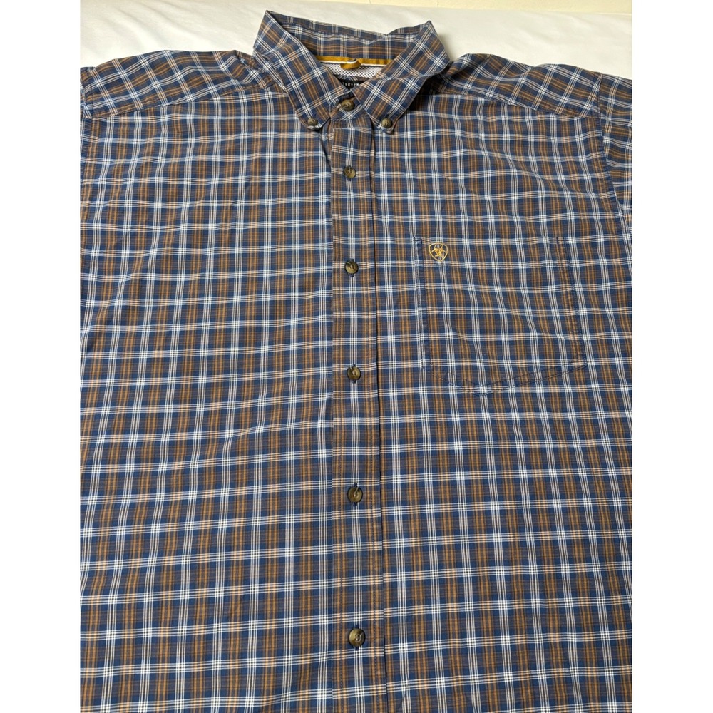 Ariat Pro Series Shirt Mens XL Blue Brown Plaid Stretch Long Sleeve Excellent - Picture 9 of 14